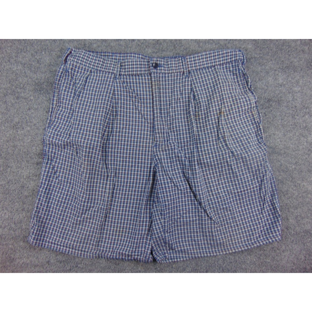 Polo Ralph Lauren Shorts Mens 38 Pleated Blue Plaid Cotton Preppy Made in USA